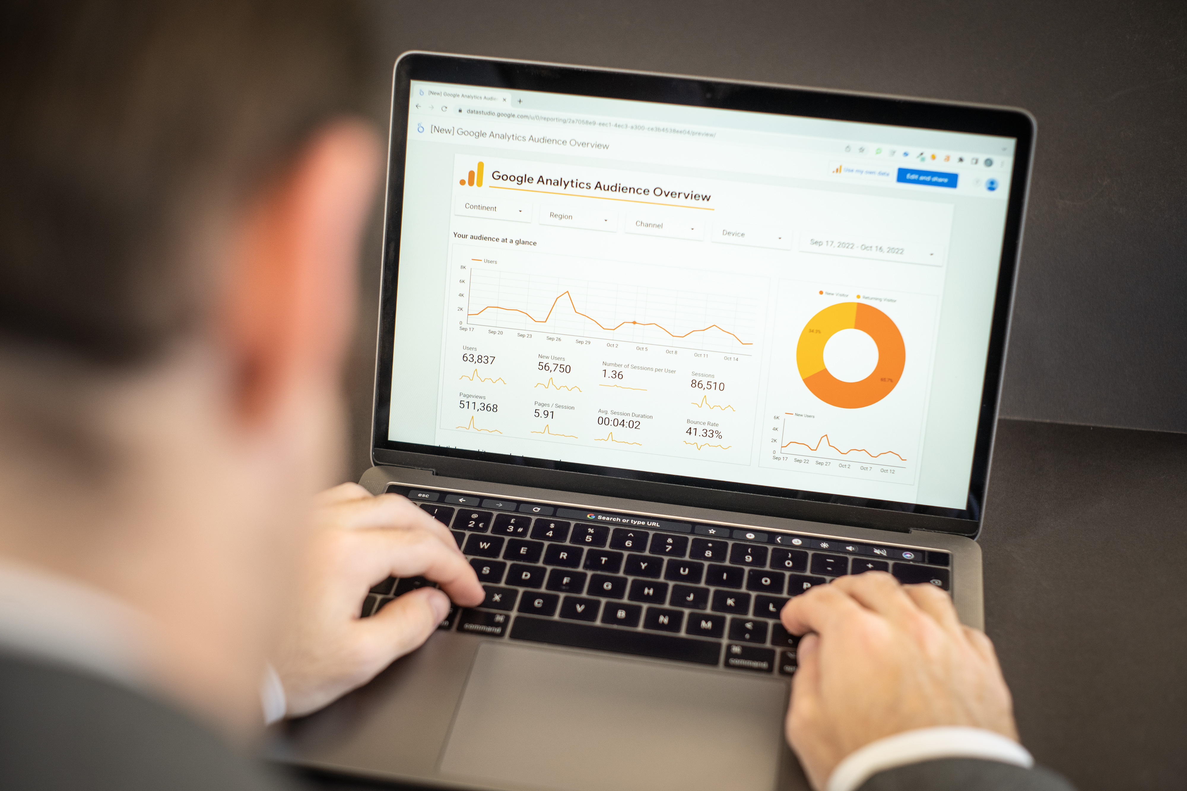 Person reviewing website analytics on a laptop as part of SEO performance work